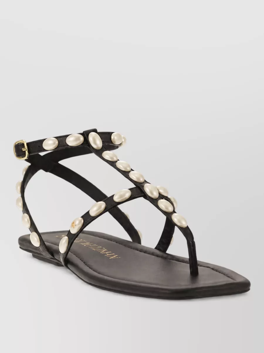 Stuart Weitzman leather pearl-embellished thong sandals