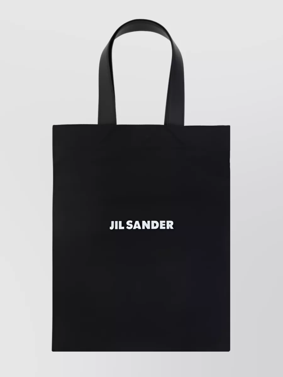 Shop Jil Sander Logo Print Cotton-linen Blend Tote Bag In Black