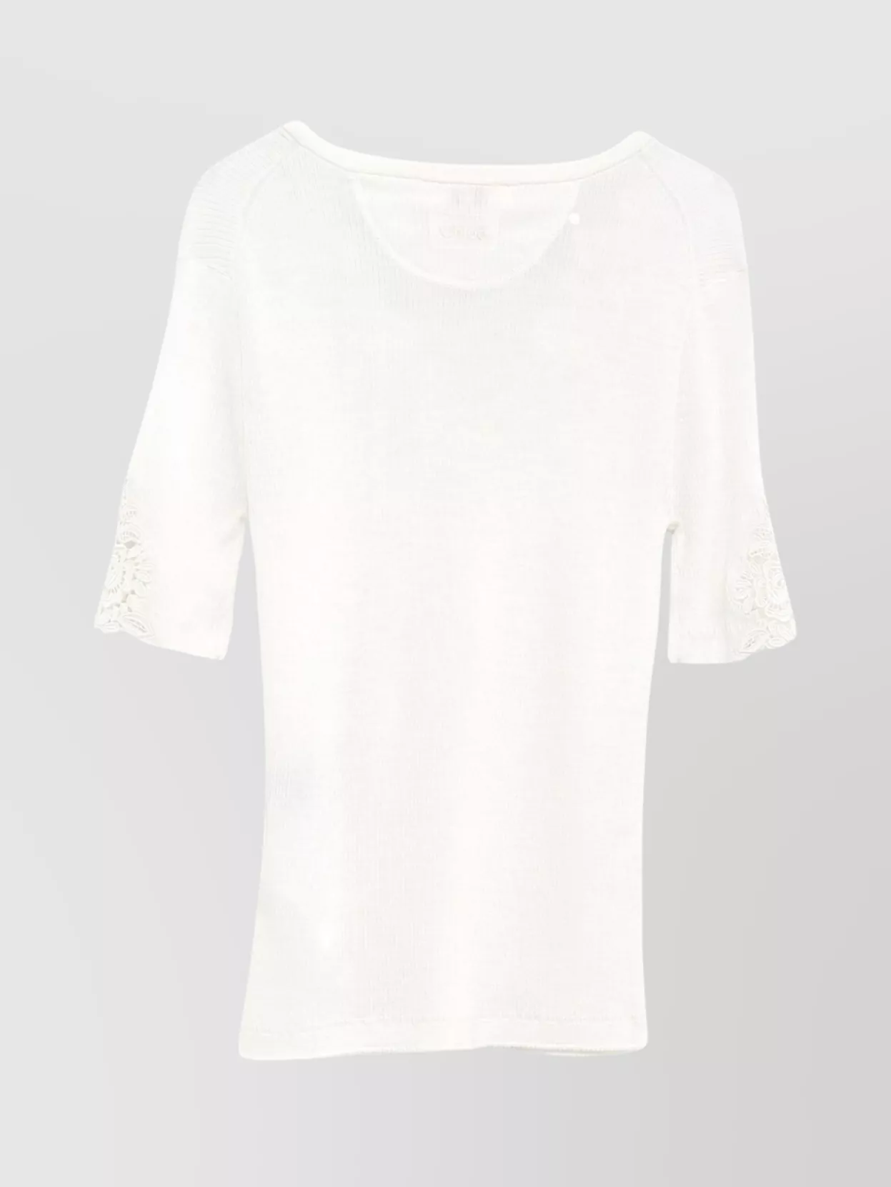 Chloé Floral Guipure Lace V-neck Fitted Top In White
