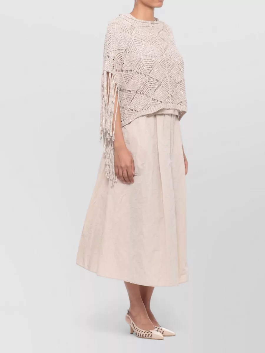 Antonelli Firenze Sequined Cutout Fringe Short-Sleeve Top