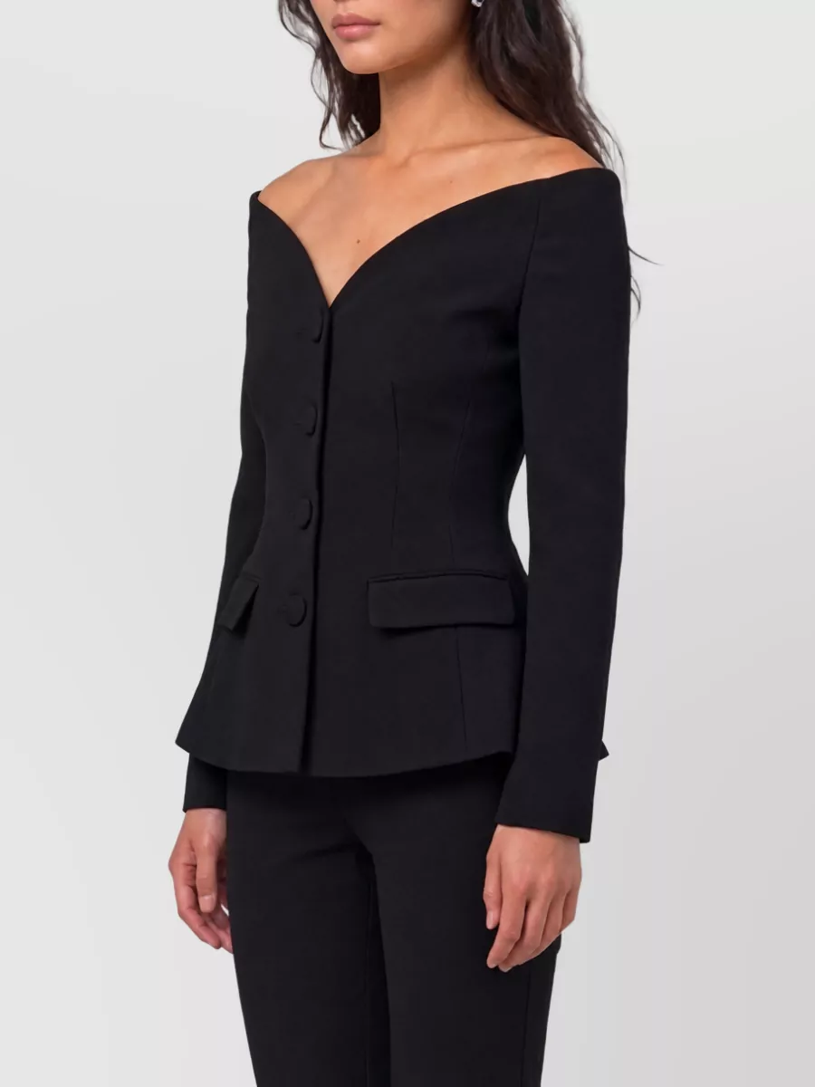 Self-Portrait Wool Off-Shoulder Slim-Fit Suit Jacket