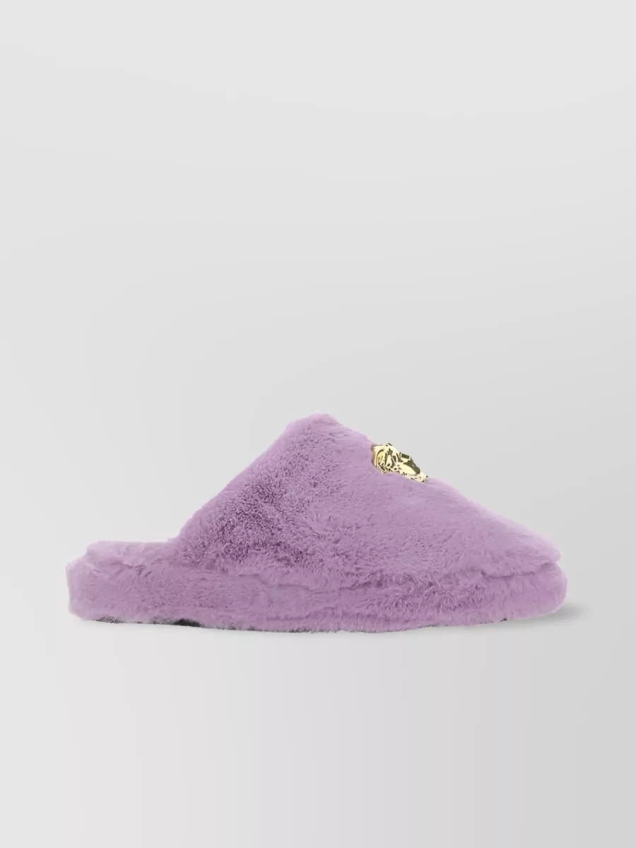 Shop Versace Lively Style Medusa Faux-fur Slippers In Purple