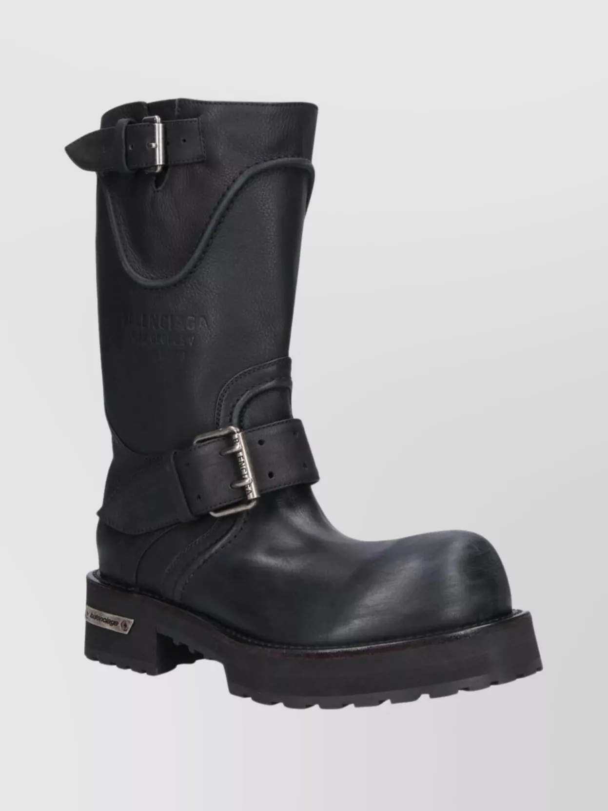 Balenciaga Textured Leather Ankle Boots With Chunky Sole In Black