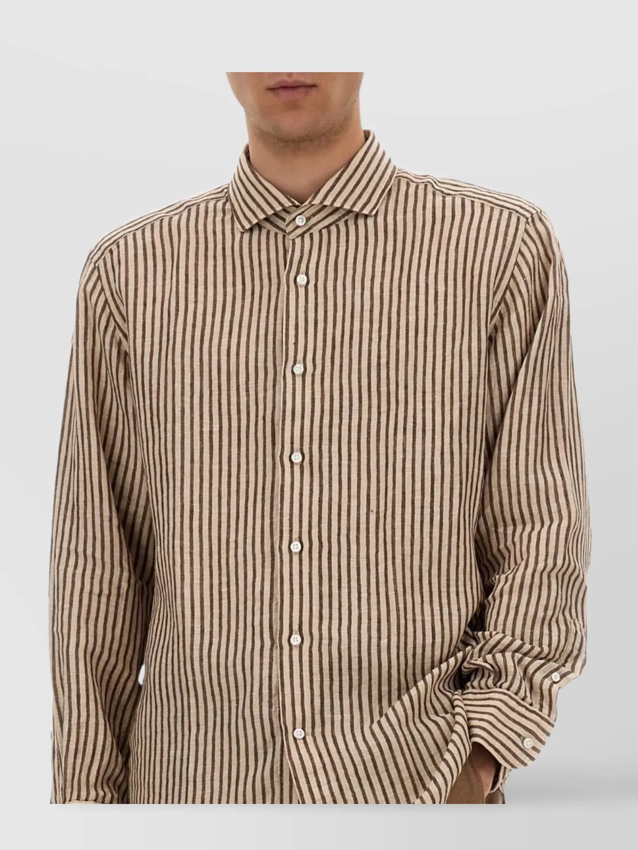 Boss Striped Button-Down Collar Cuffed Sleeves Shirt