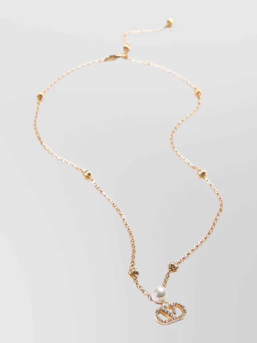 Valentino Garavani Crystal-Embellished Metal Logo Necklace