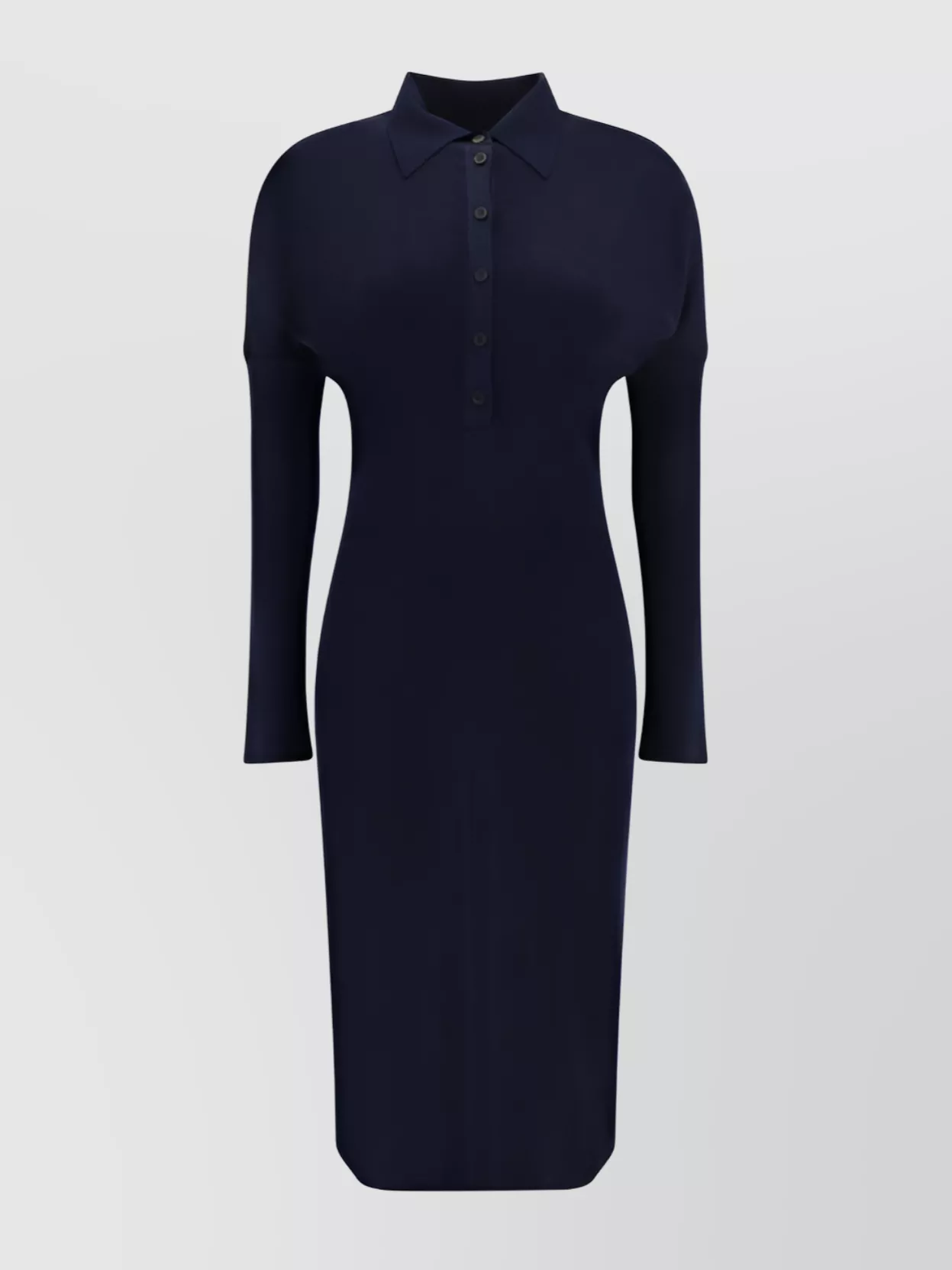 Shop Ferragamo Ribbed Collar Fitted Long-sleeved Midi Dress