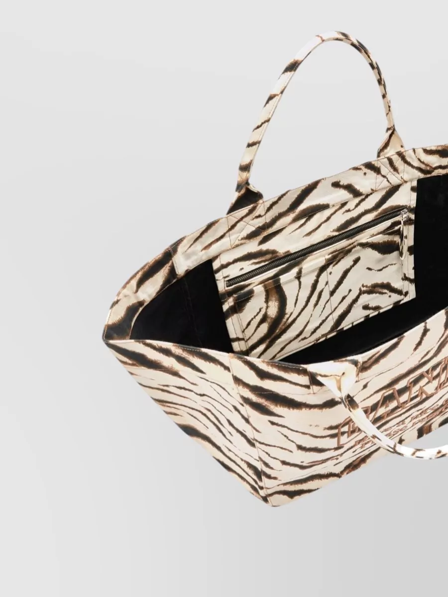 Ganni Cabas Xxl Canvas Zebra-Print Tote Bag