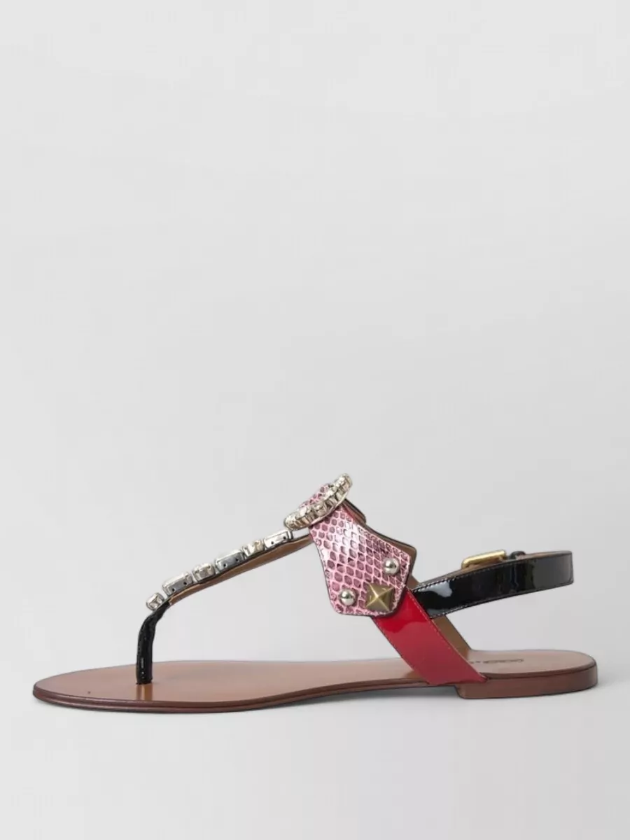 Dolce&Gabbana Leather Crystal-Embellished Slides