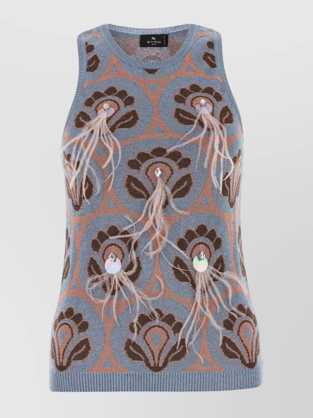 Shop Etro Sleeveless Knit Top Embroidered Fringe