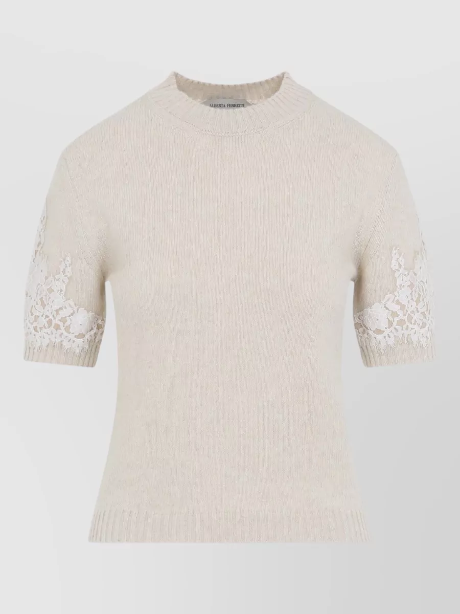 Alberta Ferretti cashmere mock neck ribbed knit t-shirt