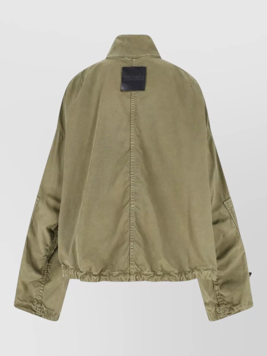 Attico High Collar Jacket Front Pockets Snaps In Green