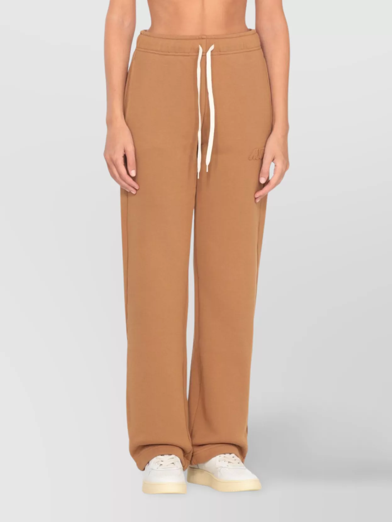 Autry Walnut Cotton Sweatpants With Applique Logo And Adjustable Waistband In Brown