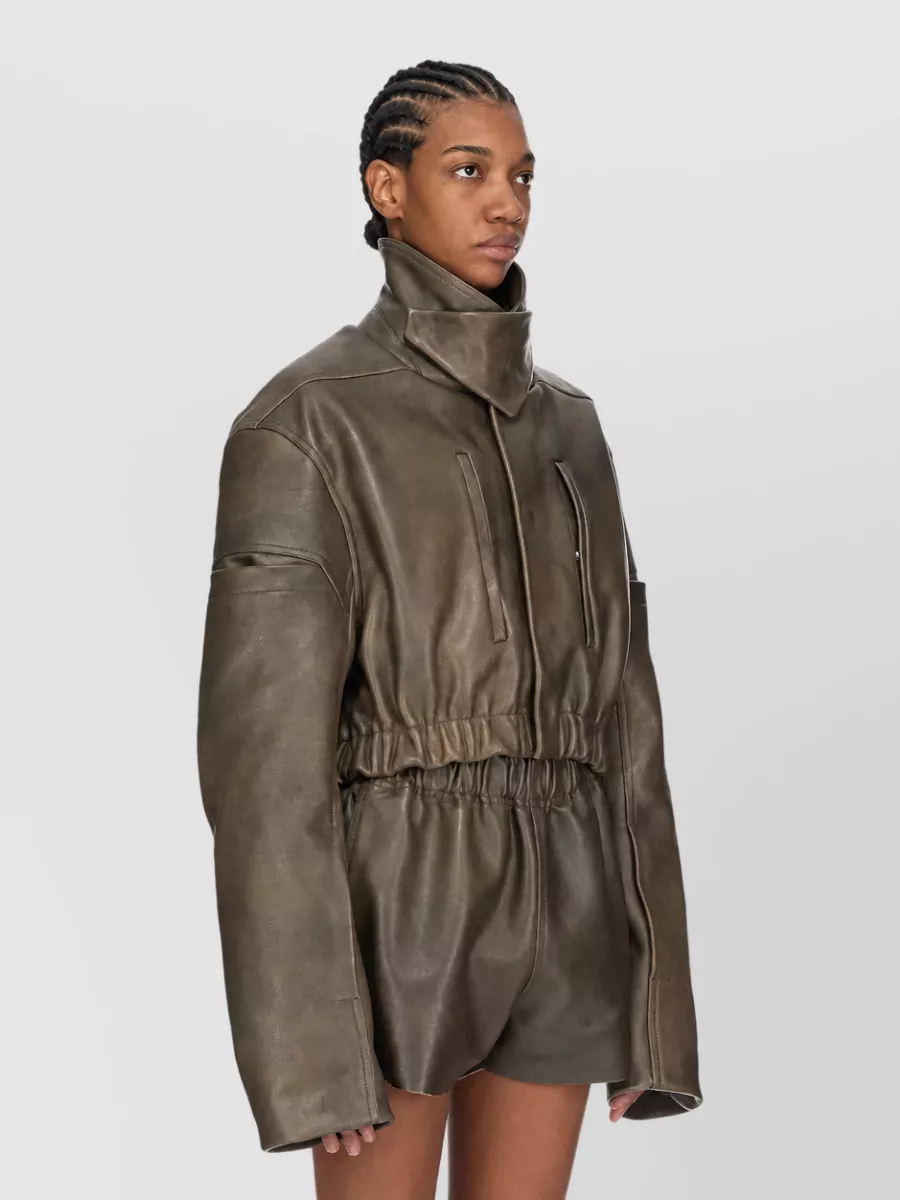 Rick Owens Calf Leather Collared Bomber Jacket