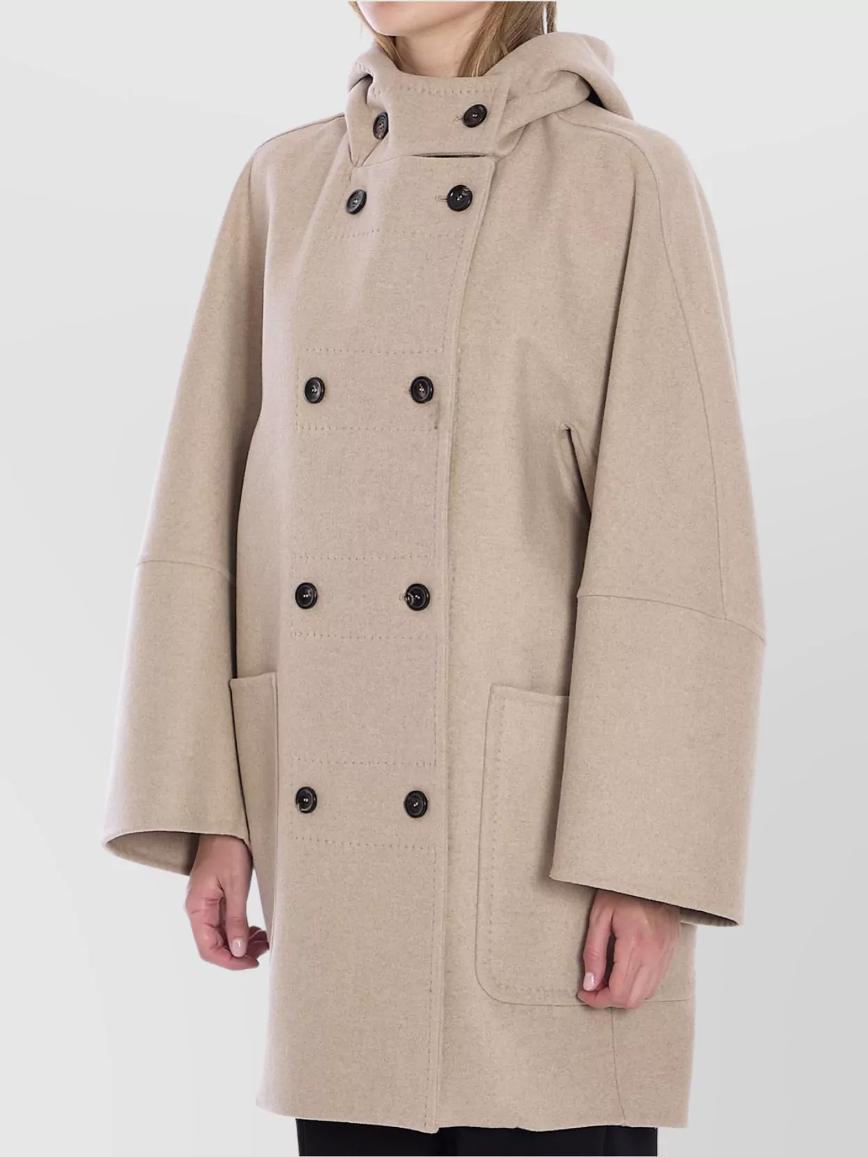 Max Mara Oversized Hooded Coat Patch Pockets In Neutral