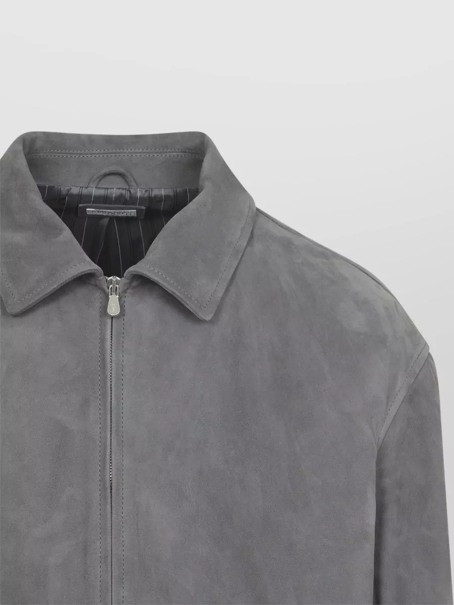 Brunello Cucinelli Suede Jacket Collared Design Elasticated Hem Pockets