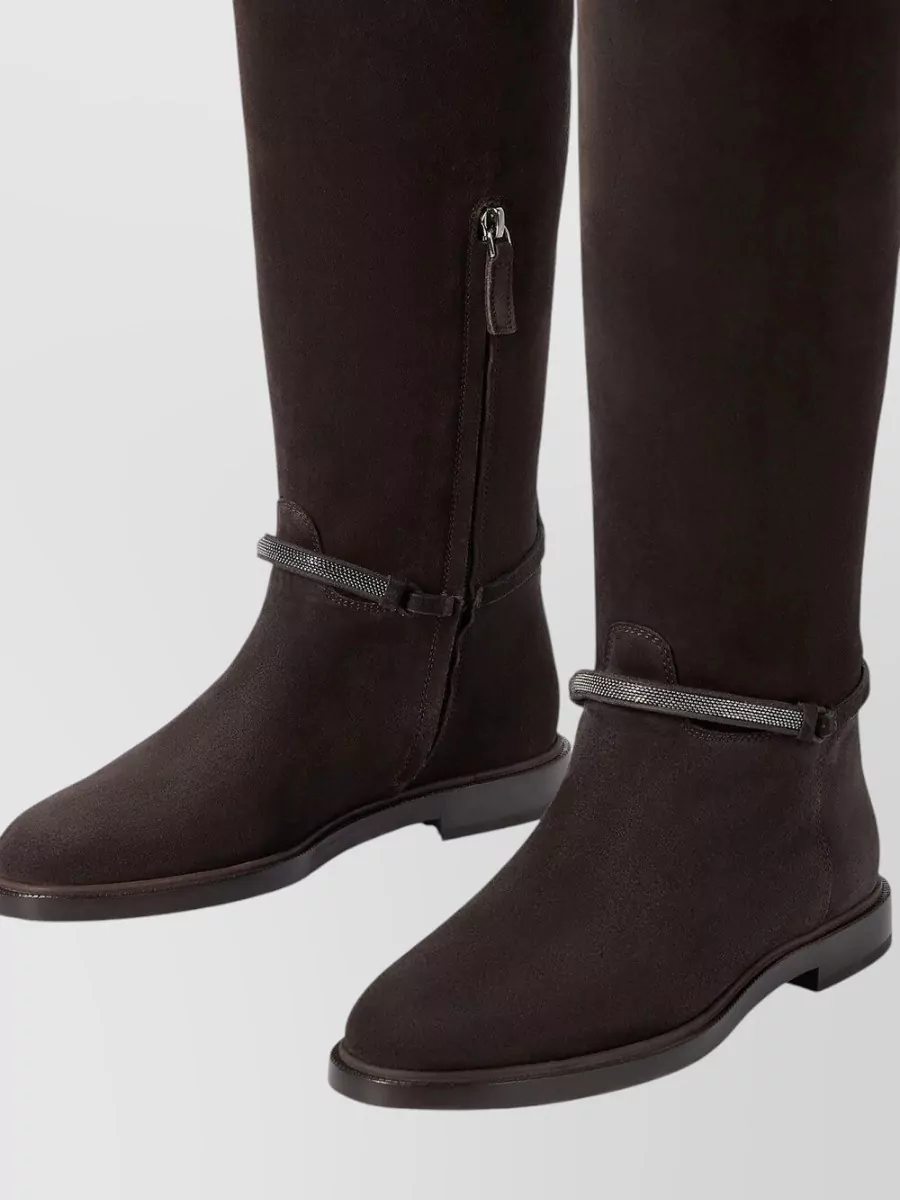 Brunello Cucinelli Leather Asymmetric Suede Boots