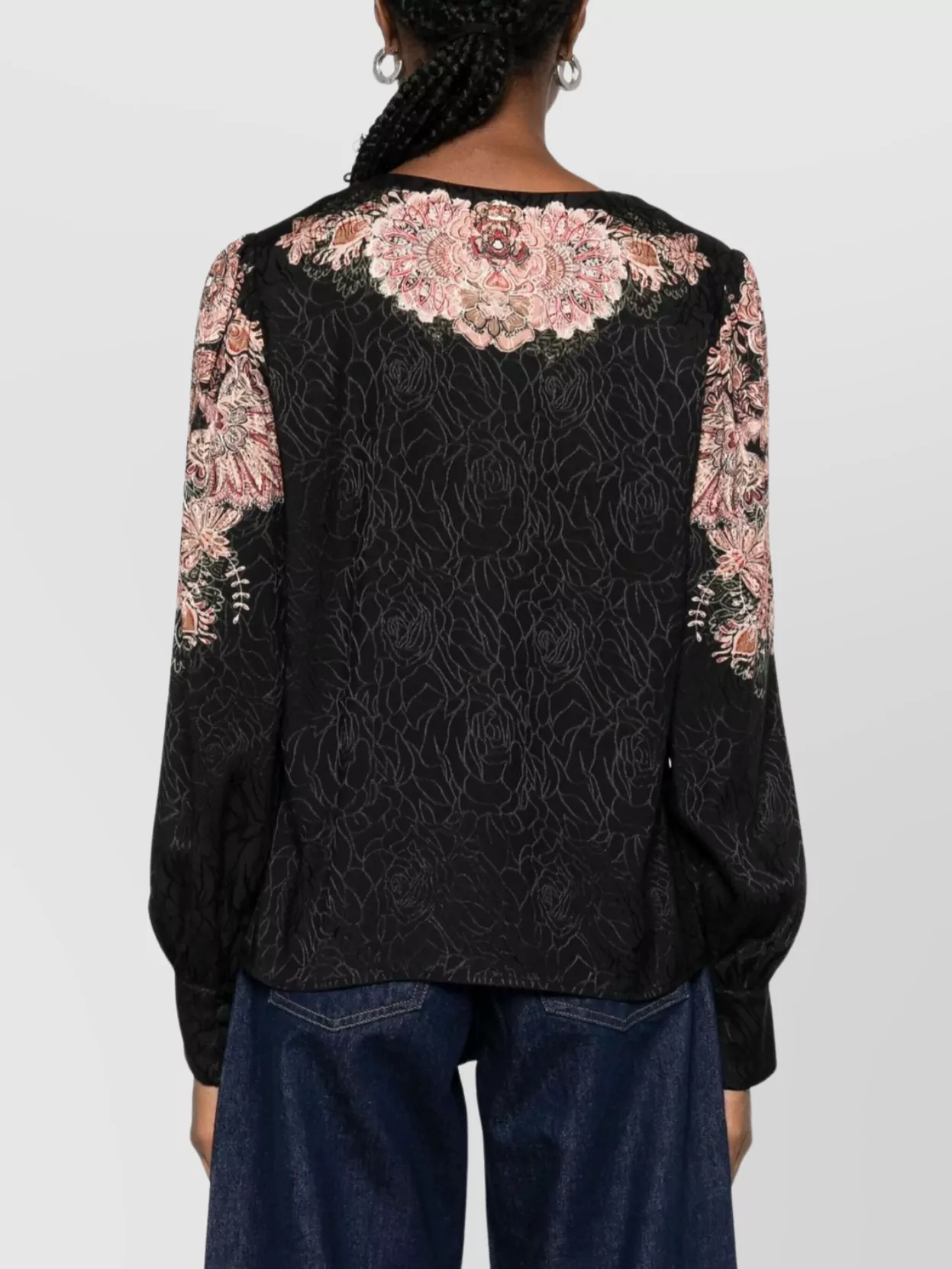 Twin-Set Long Sleeve Floral Embroidered V Neck Top