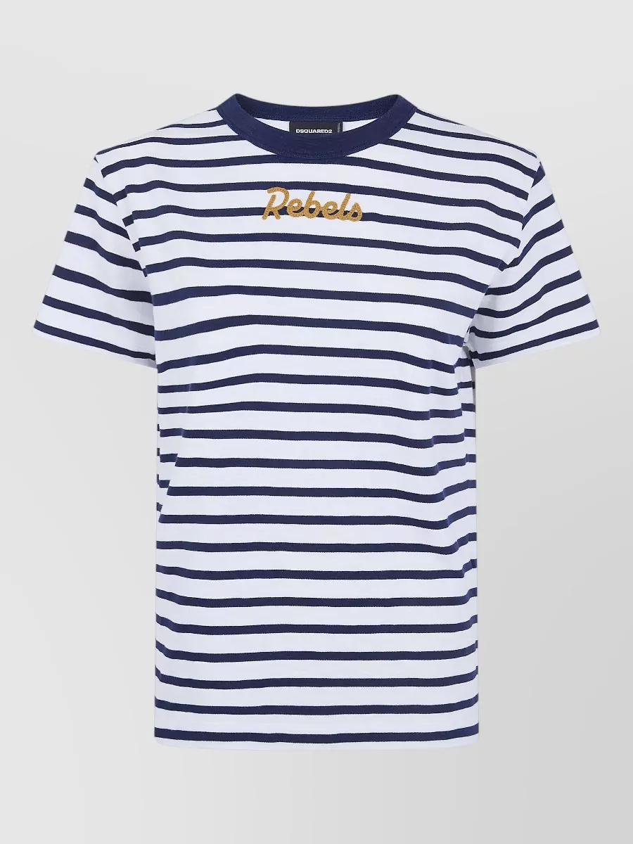 Dsquared2 Striped Crew Neck T Shirt Embroidered Detail