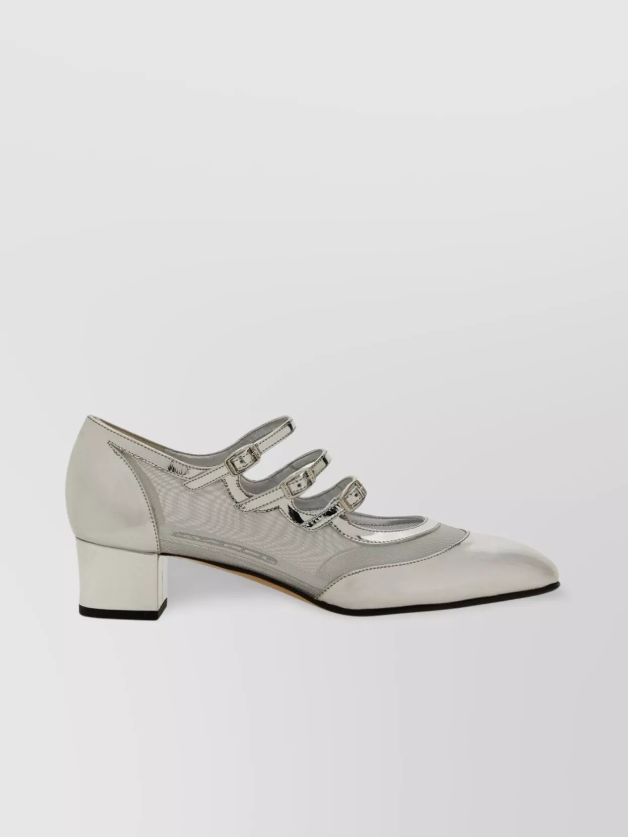 Carel Paris Block Heel Mesh Paneling Metallic Pumps