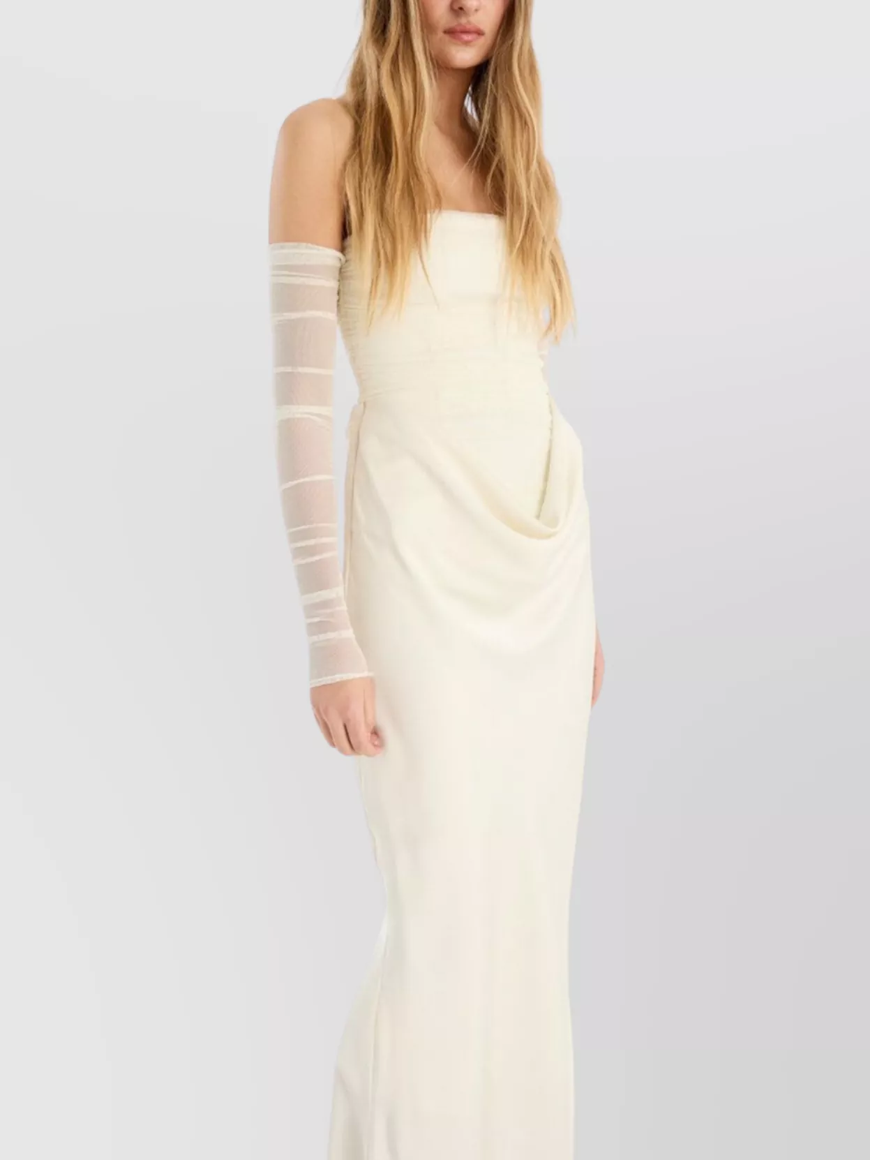 Rotate Off-Shoulder Long Dress Sheer Sleeves