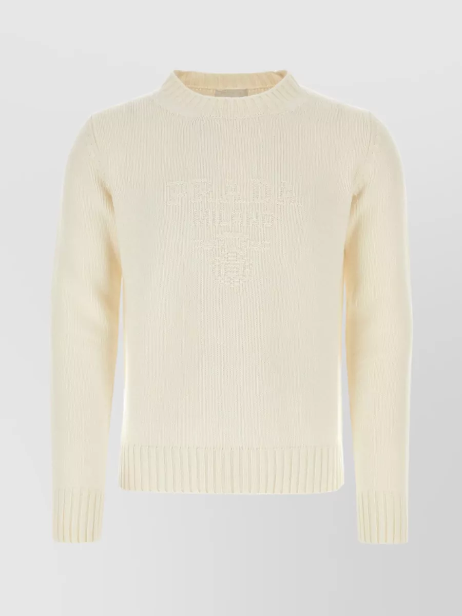 Shop Prada Ribbed Wool Cashmere Sweater In Cream