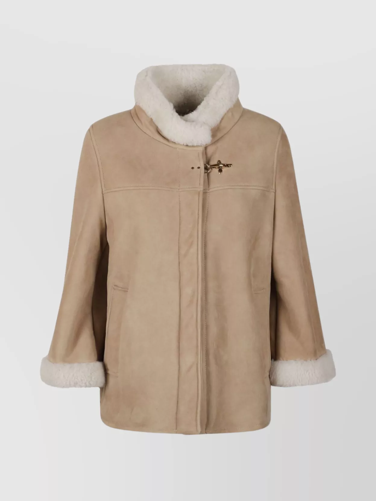 Fay Shearling Lined High Collar Cape In Brown