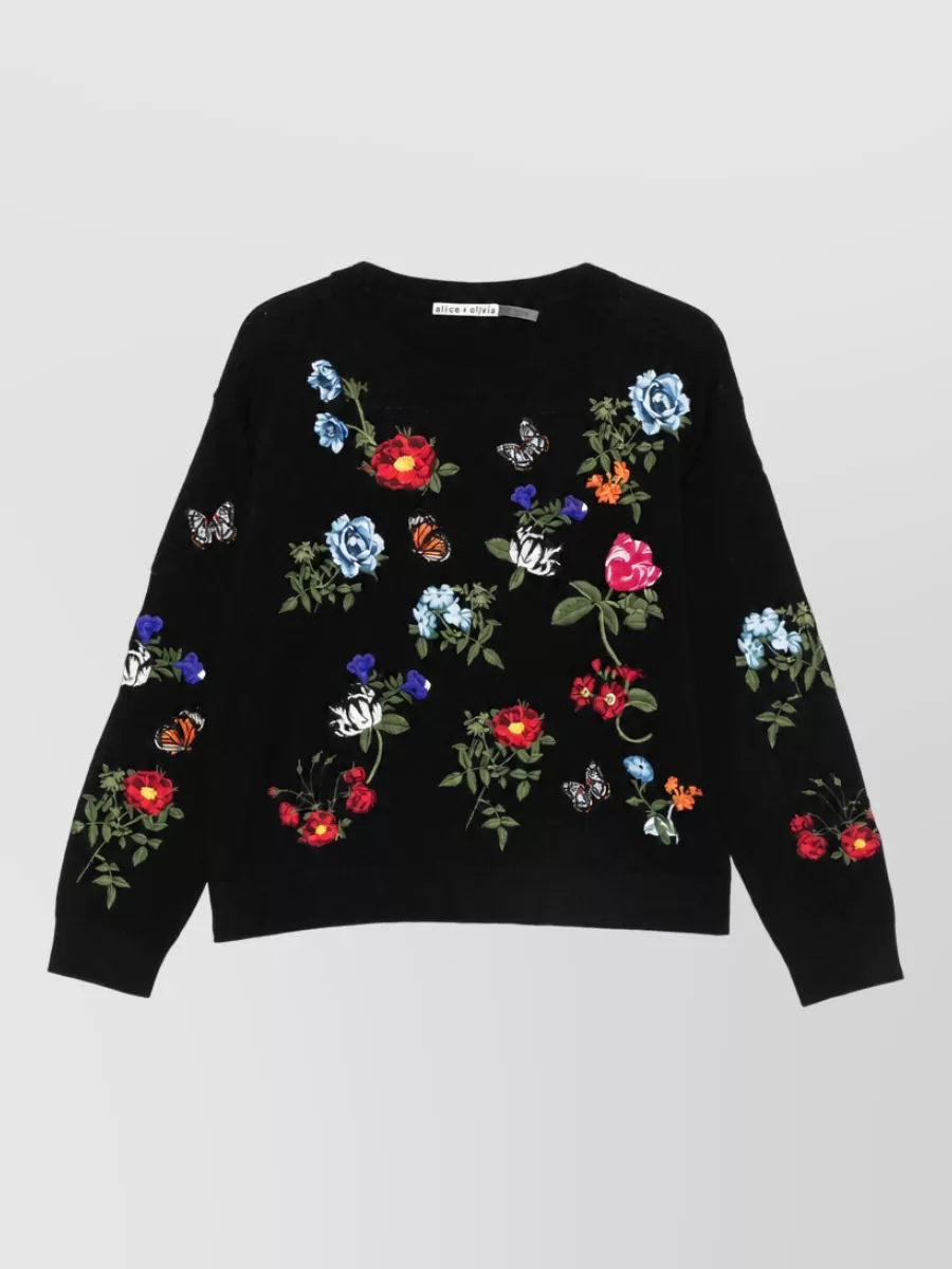 Alice + Olivia ribbed floral-embroidered sweater