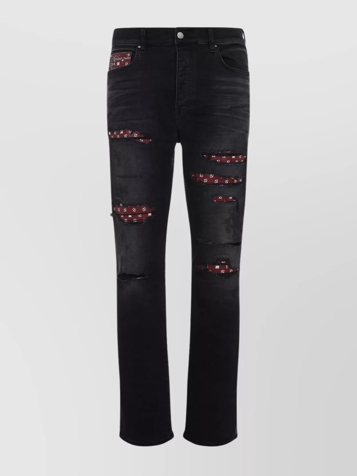 Amiri Leather Bandana Patched Slim Jeans