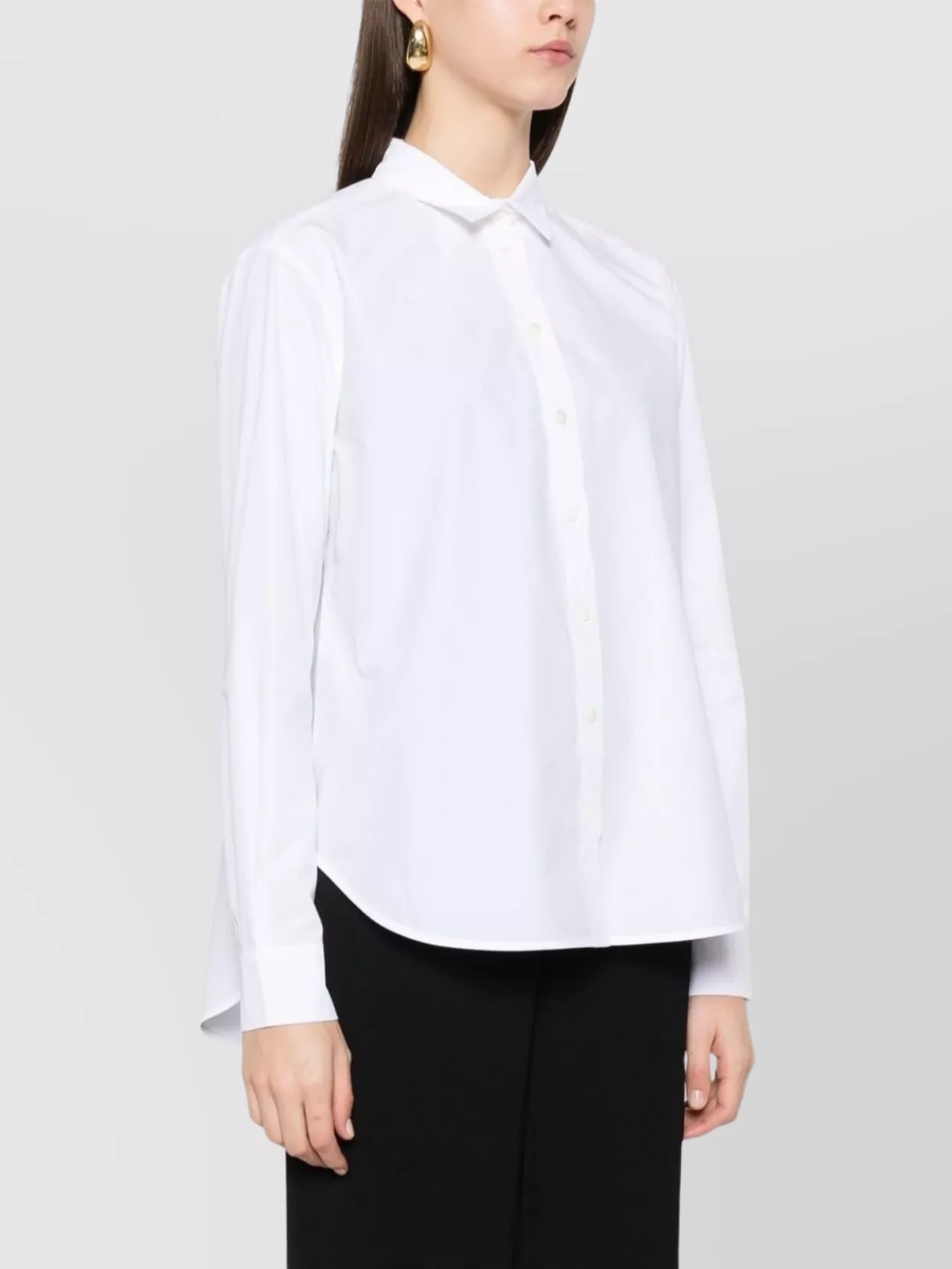 Totême Cotton Shirt With Buttoned Cuffs And Curved Hem