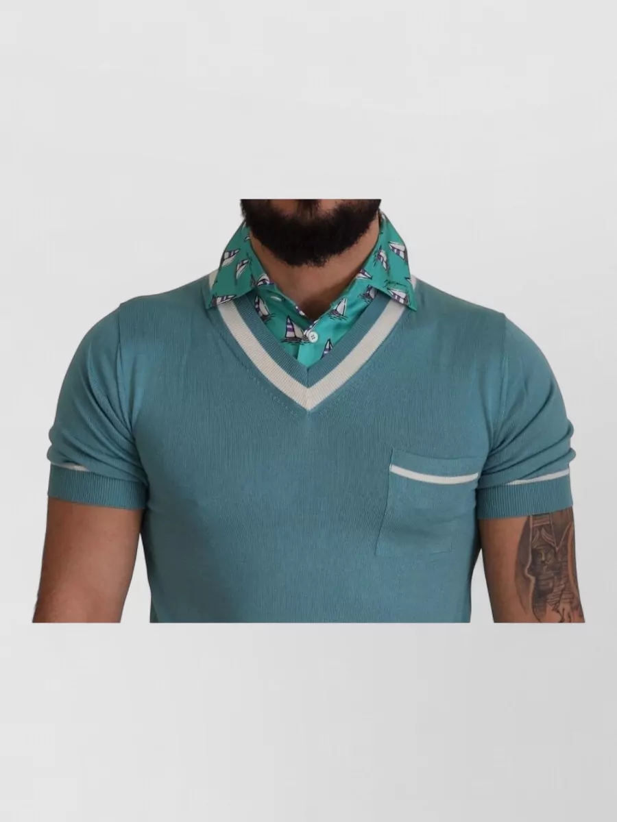 Dolce&Gabbana Silk V-Neck Short-Sleeve Polo Shirt