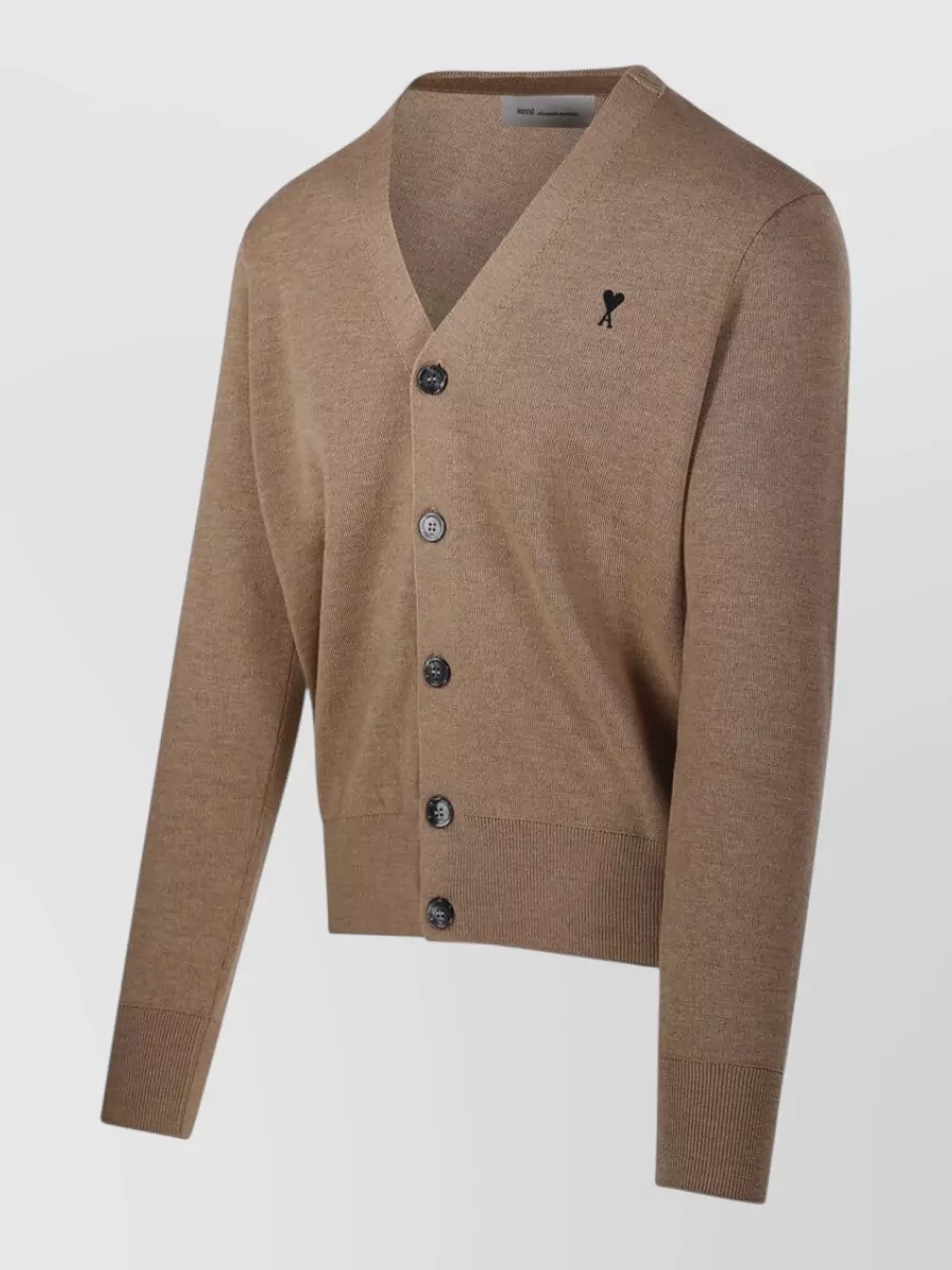 Ami Paris Wool Round Neck Cardigan