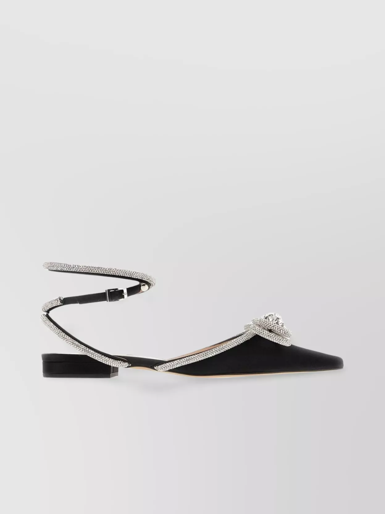 Mach&mach Satin Double Bow Ballerinas Rhinestones In Black