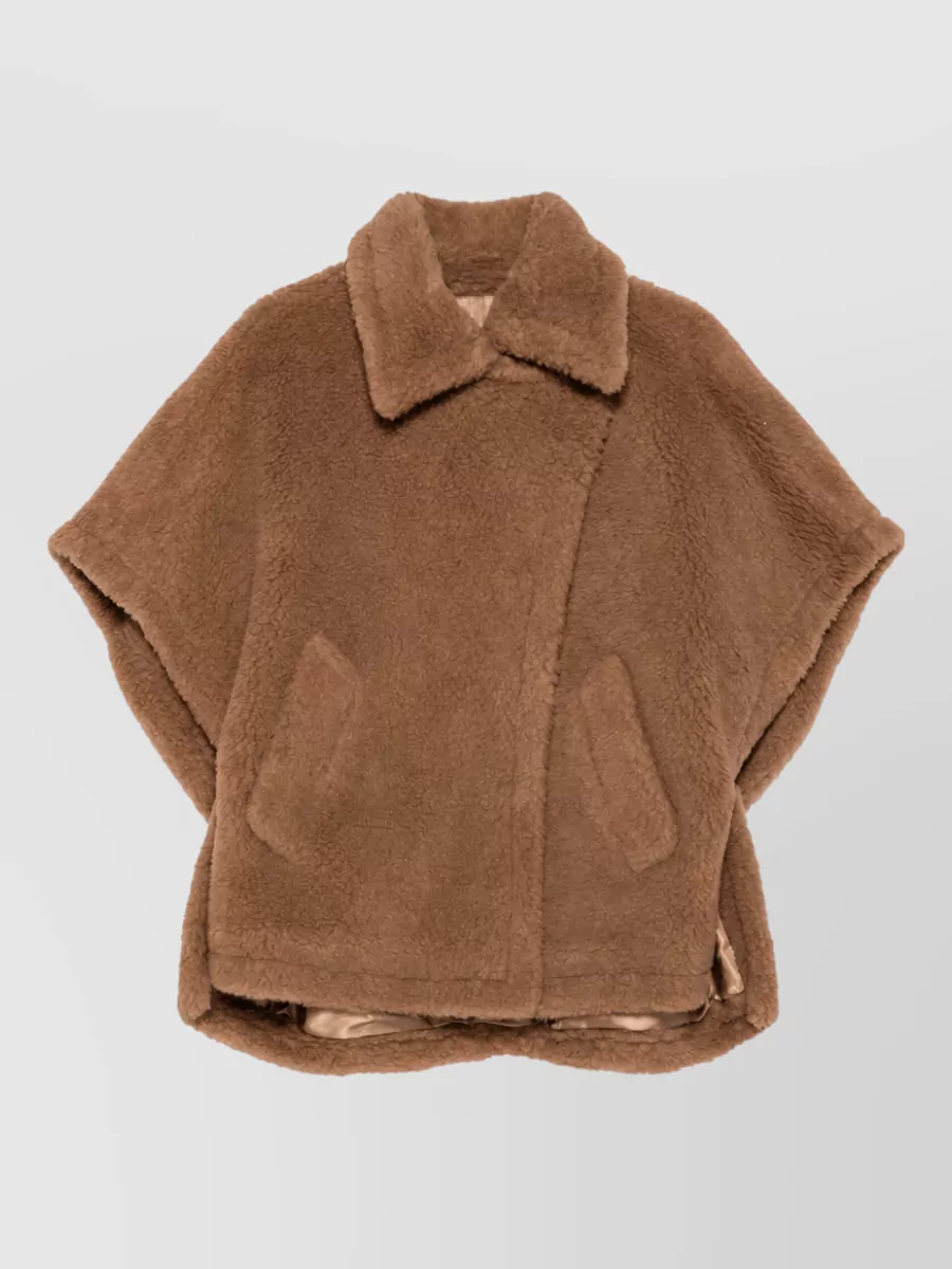 Max Mara Camel Shearling-Effect Cape Jacket
