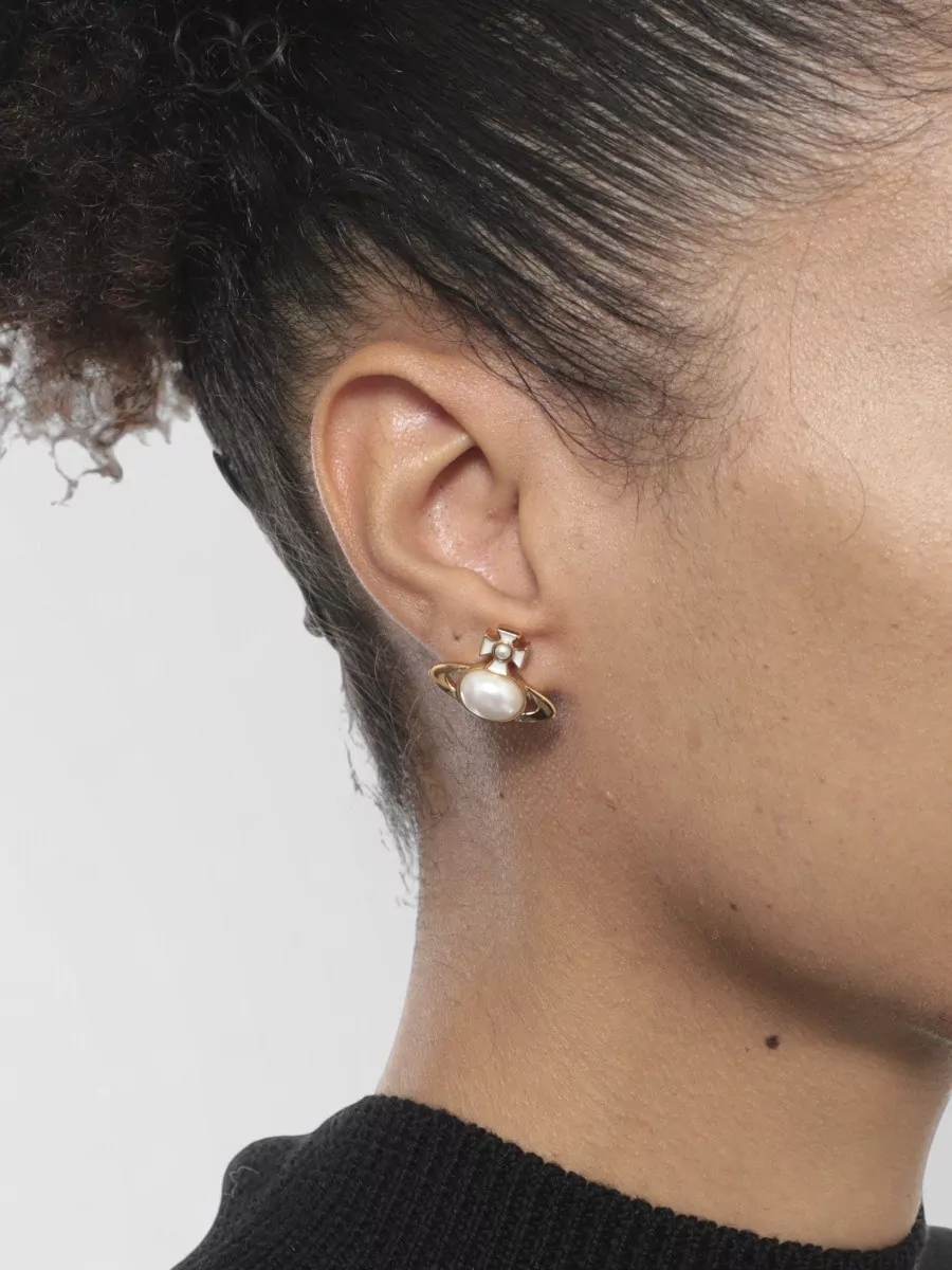 Vivienne Westwood Orb Pearl Cross Detail Brass Earrings