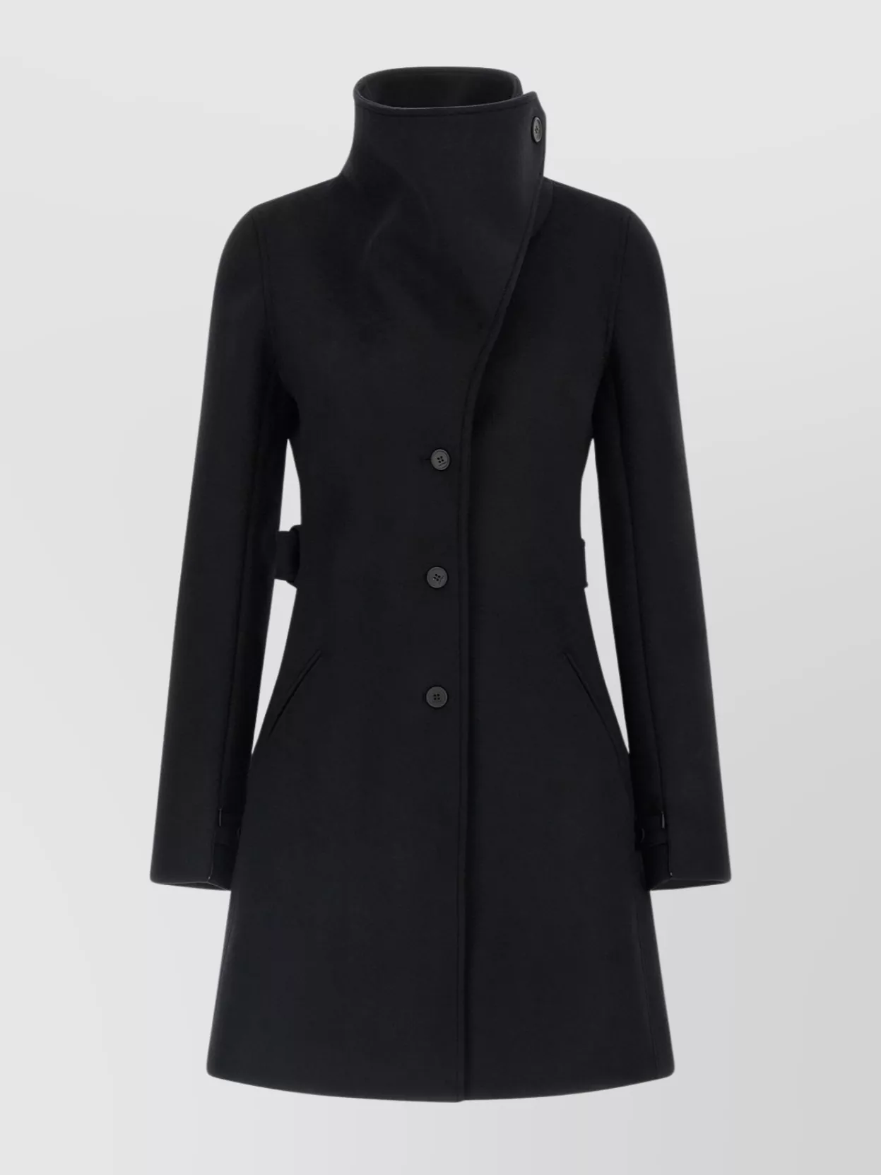 Courrèges Belted Waist High Collar Coat In Black