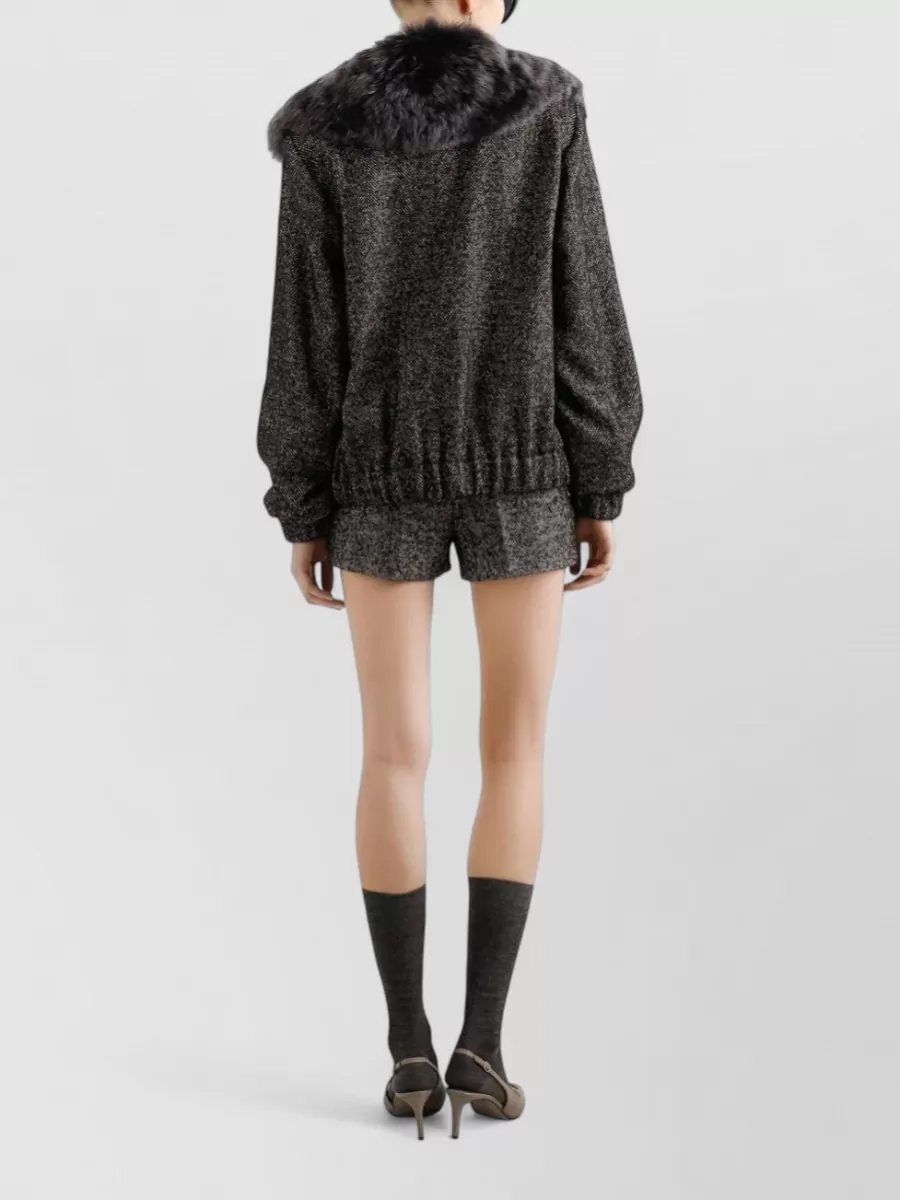 Dolce&Gabbana Herringbone Bomber Jacket Virgin Wool Blend