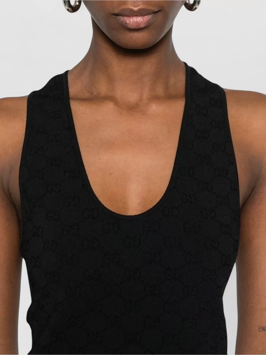 Gucci Jacquard Logo-Knit Scoop-Neck Sleeveless Tank Top