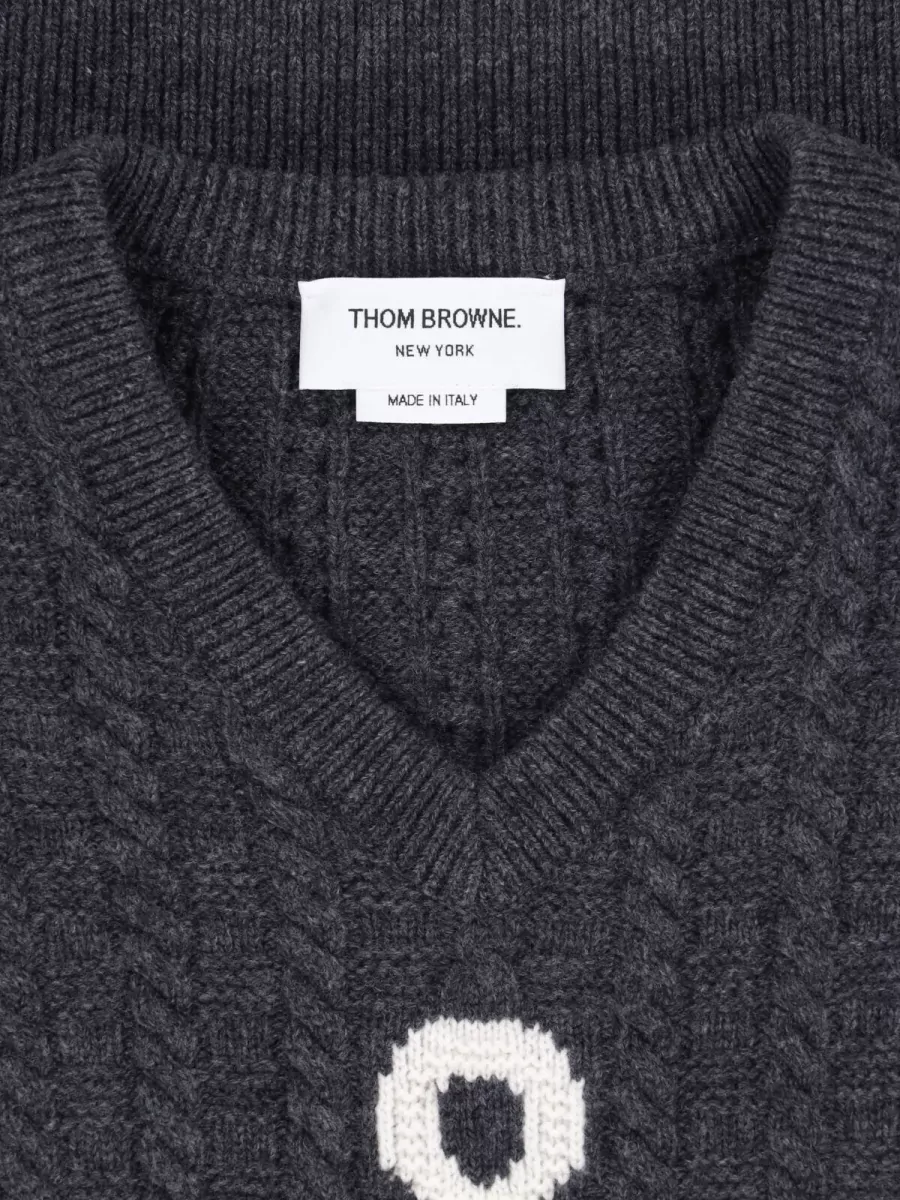 Thom Browne Cable-Knit Merino Wool Crewneck Sweater