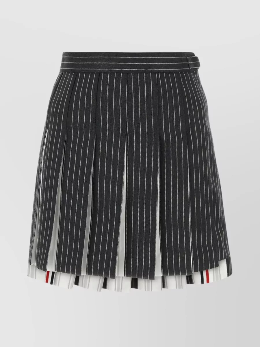 Shop Thom Browne Striped Embroidered Wool Mini Skirt In Black