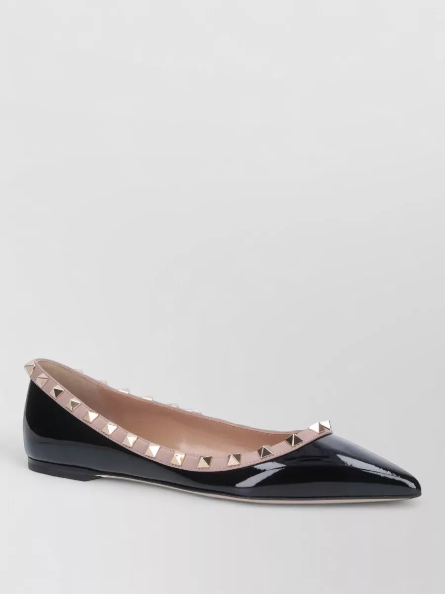 Valentino Ballerina Shoes Pointed Toe Patent Studs In Black