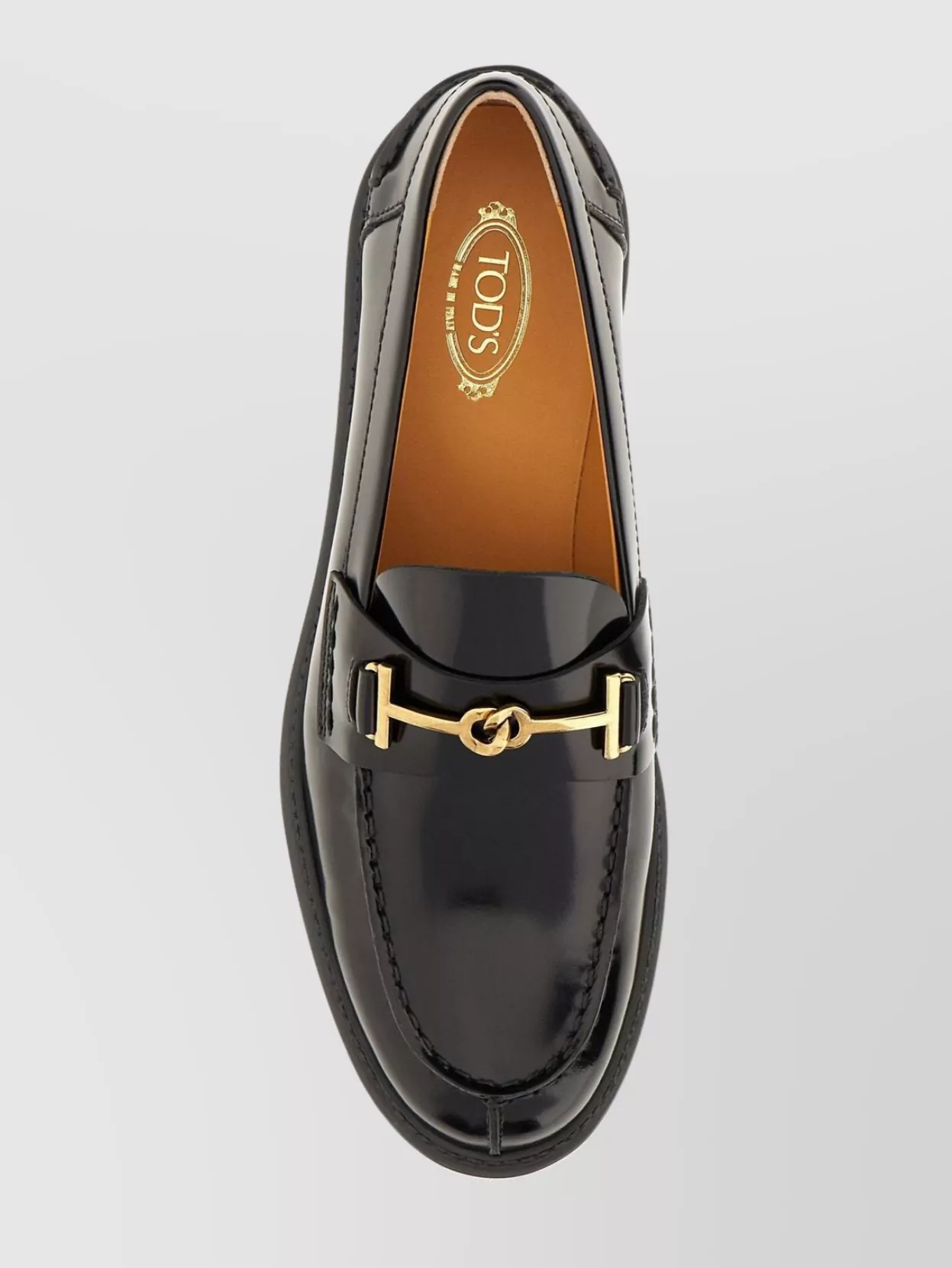 Tod's Glossy Leather Loafers Gold Hardware