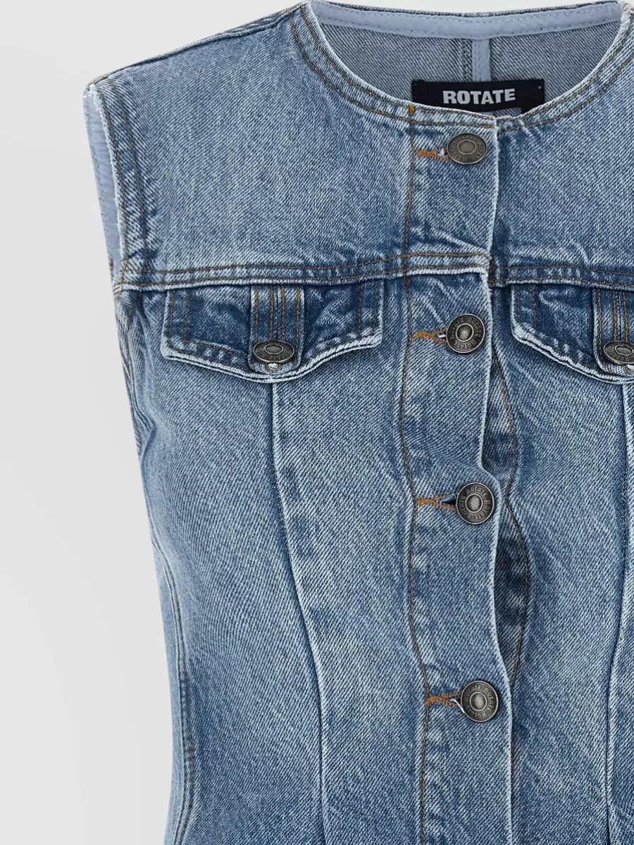 Rotate Birger Christensen Denim Flare Sleeveless Top Fitted Pockets