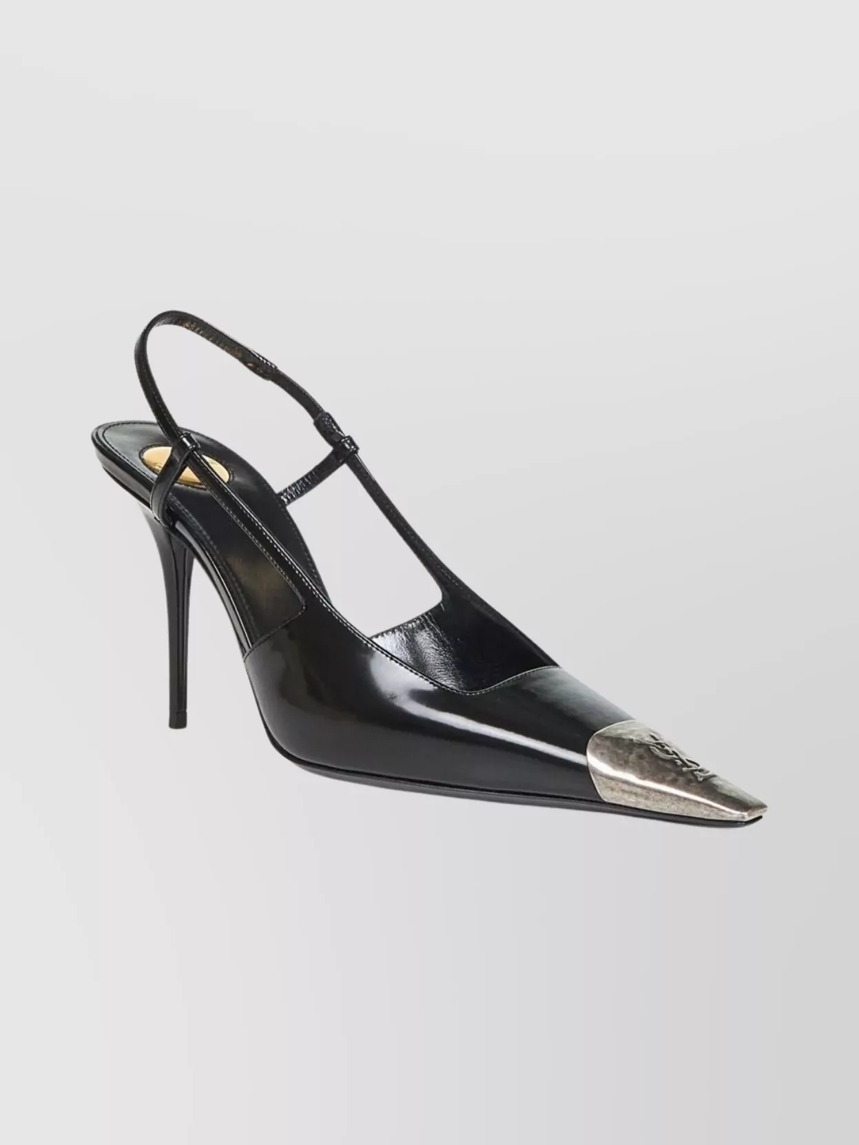 Saint Laurent Stiletto Pumps With Ankle Strap And Metal Cap In Black