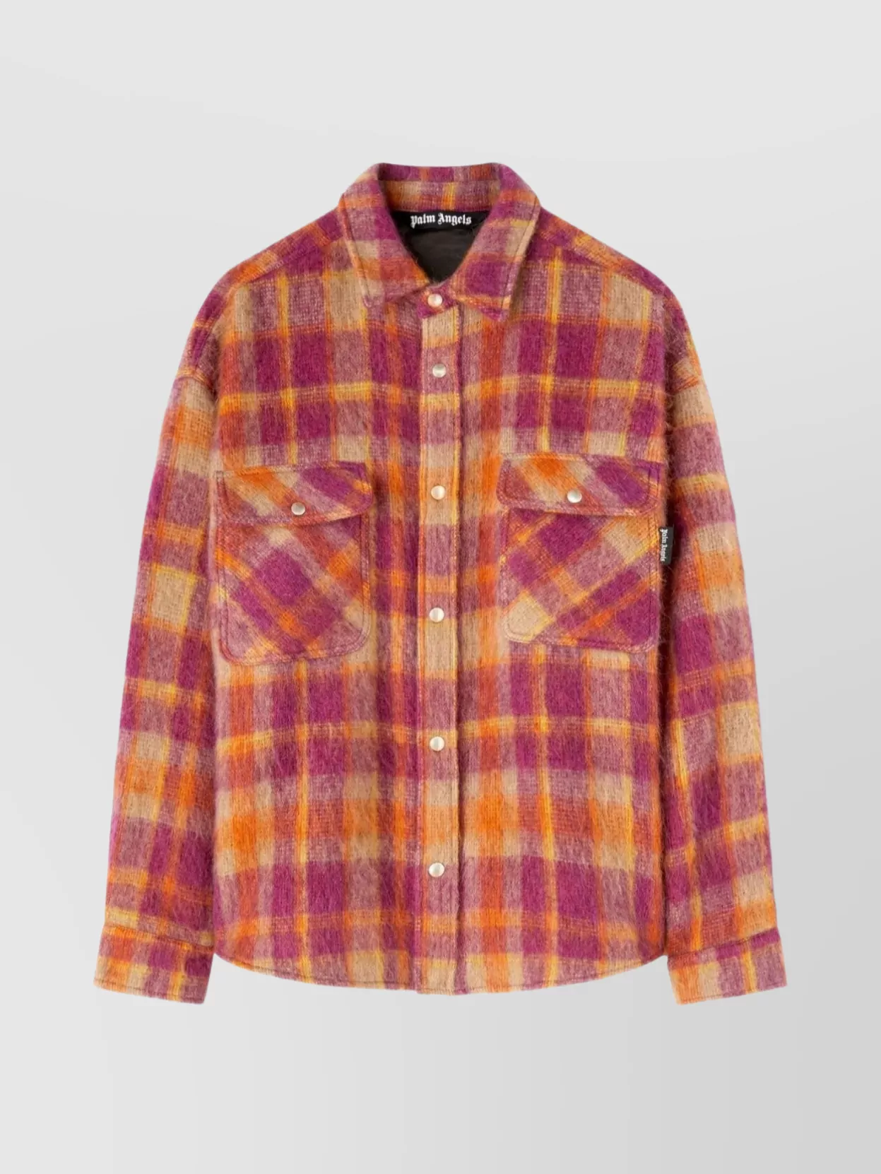 Shop Palm Angels Relaxed Fit Wool Check Overshirt With Large Pockets