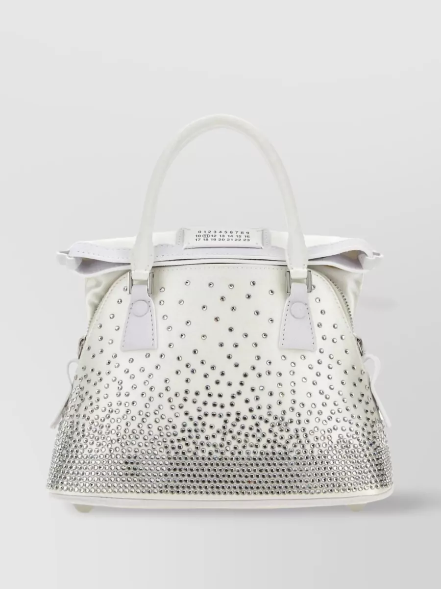 Shop Maison Margiela Satin Micro 5ac Shoulder Bag With Studded Embellishments In White