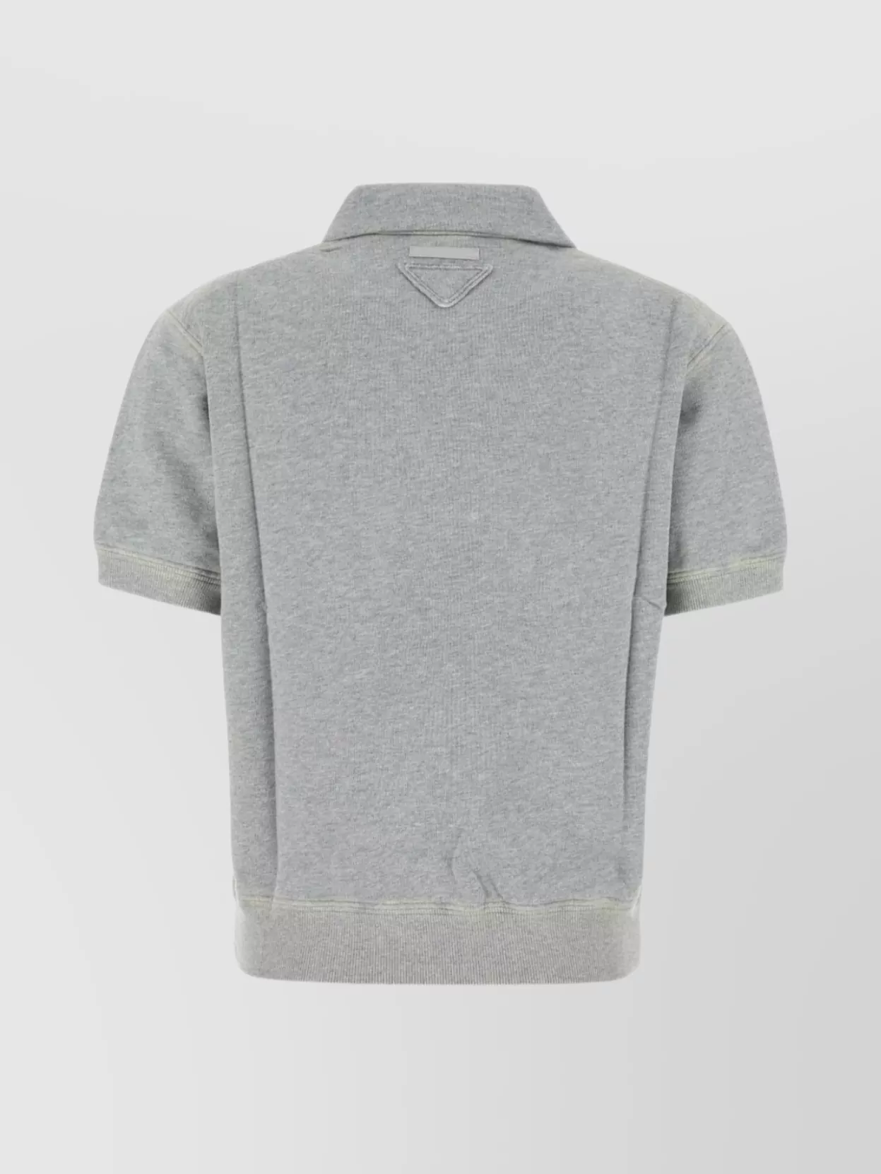 Prada Cotton Shirt With Collar And Ribbed Hem In Gray