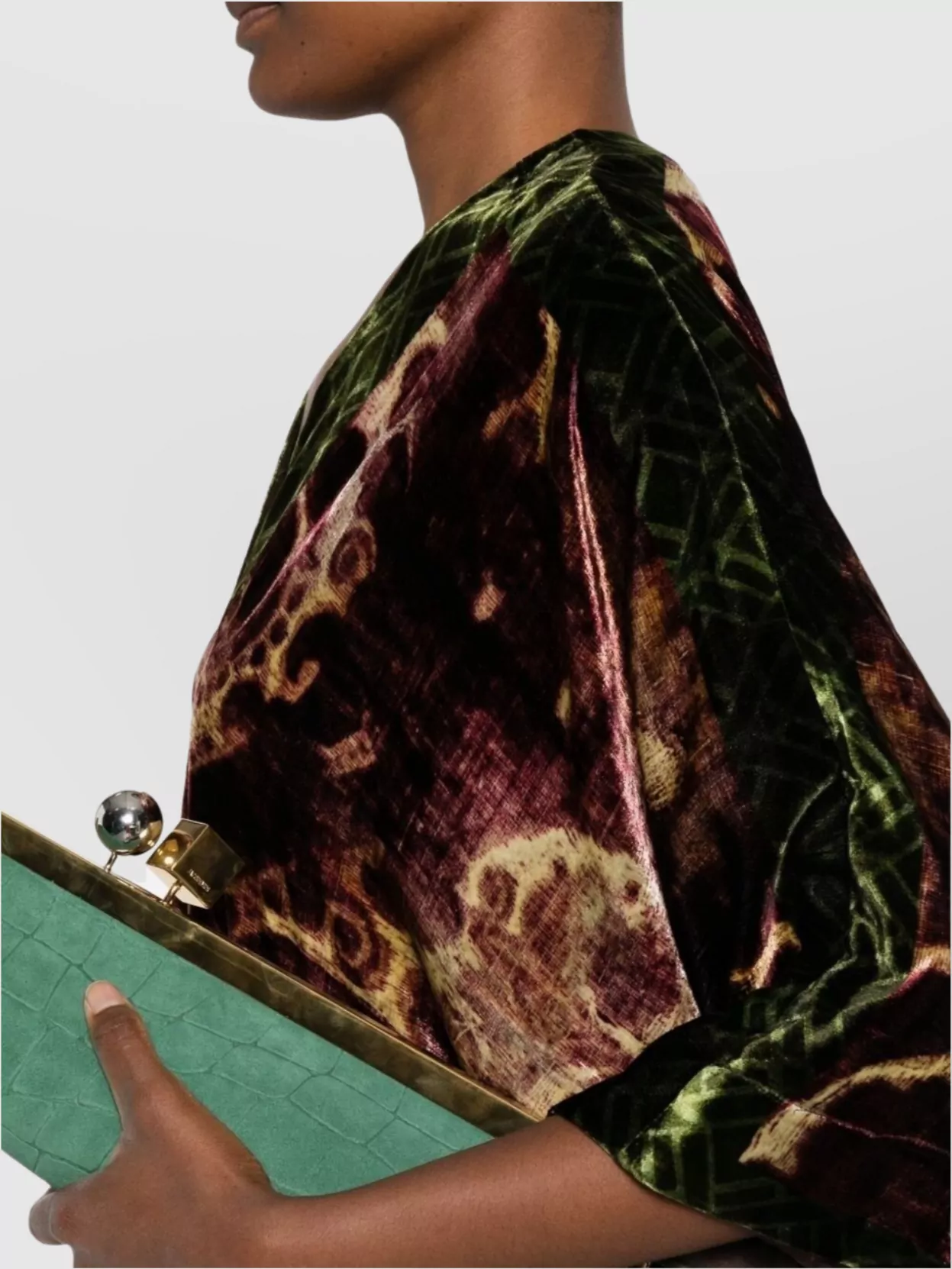 Pierre Louise Mascia Long Dress With Kimono Sleeves And Velvet