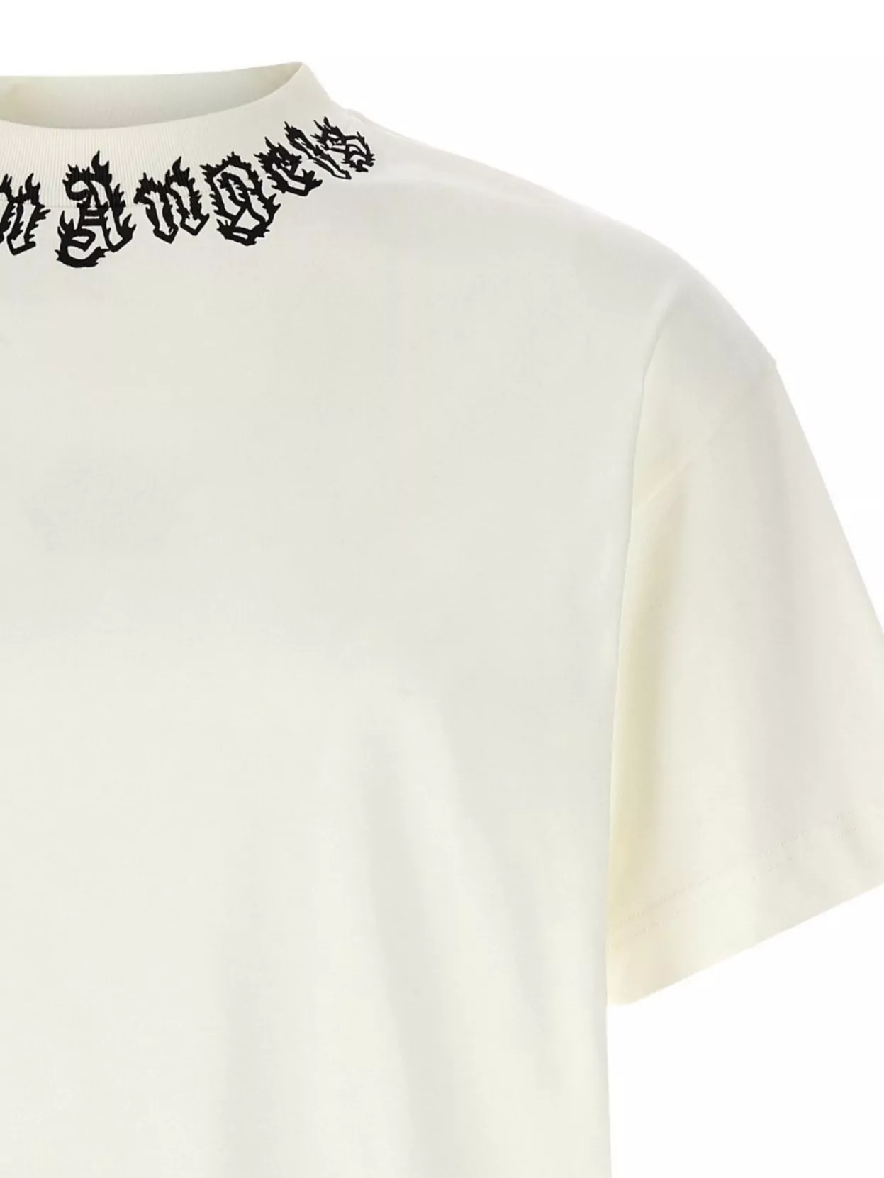 Palm Angels White Crewneck T-shirt With Logo Print On The Neck