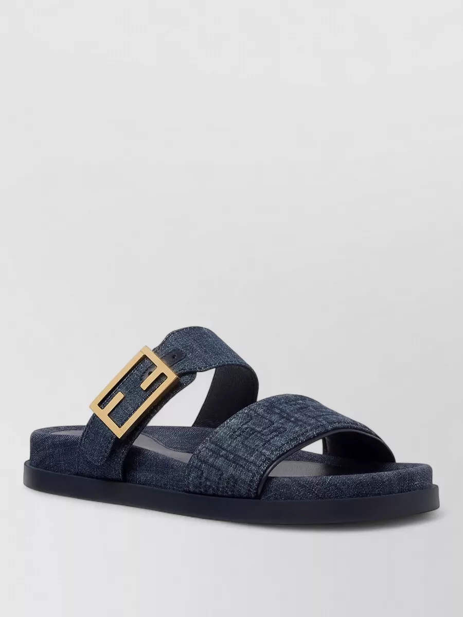 Fendi Denim Texture Flat Sole Open Toe Sandals