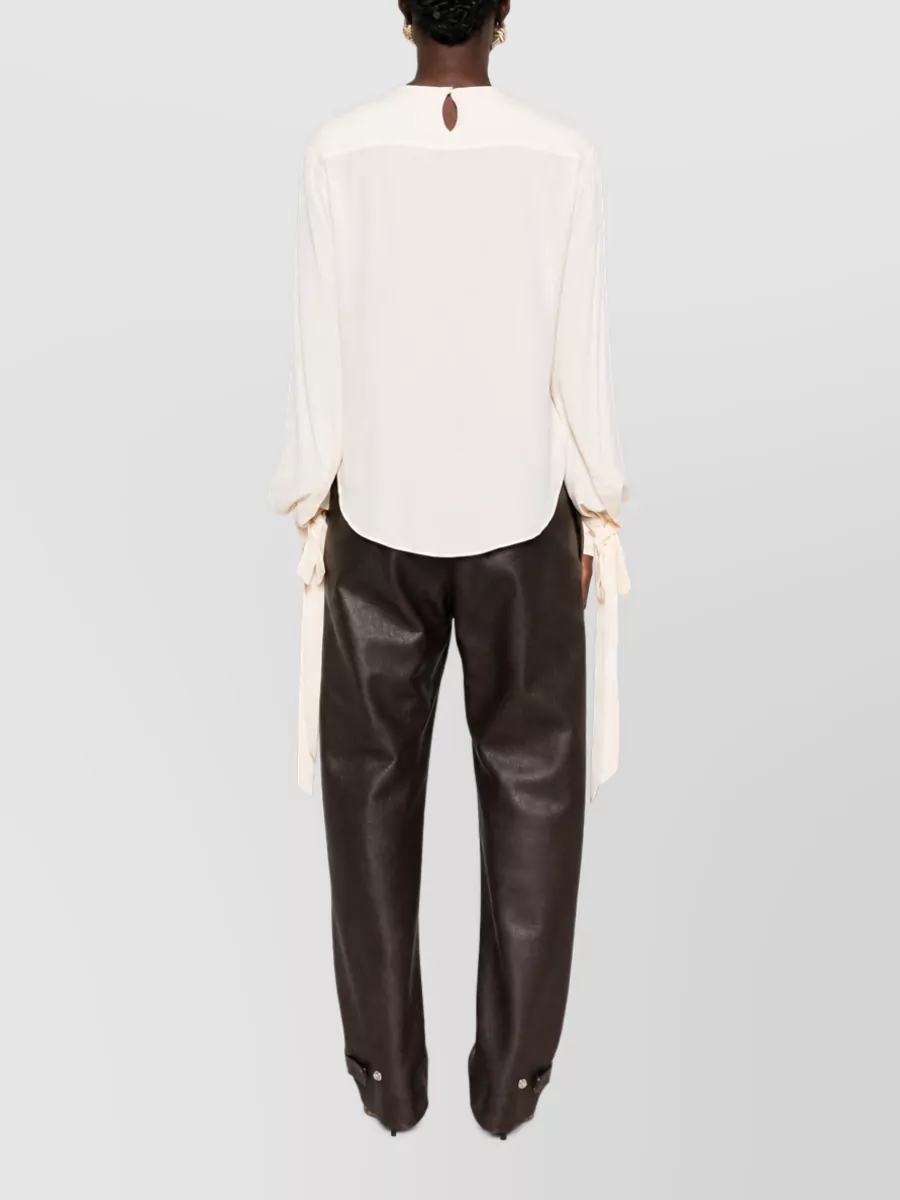 Alberta Ferretti Silk Crepe De Chine Long-Sleeve Blouse